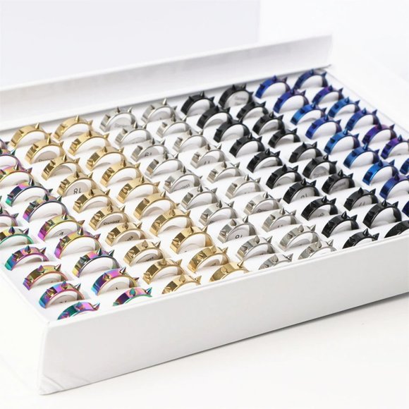 Multicolor Spike Stainless Steel Rings - Picture 5 of 7
